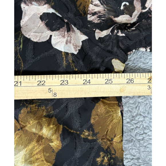 Susan Graver 1X Top Black Gold Floral Chiffon Long Balloon Slv Textured Boho - Picture 8 of 11